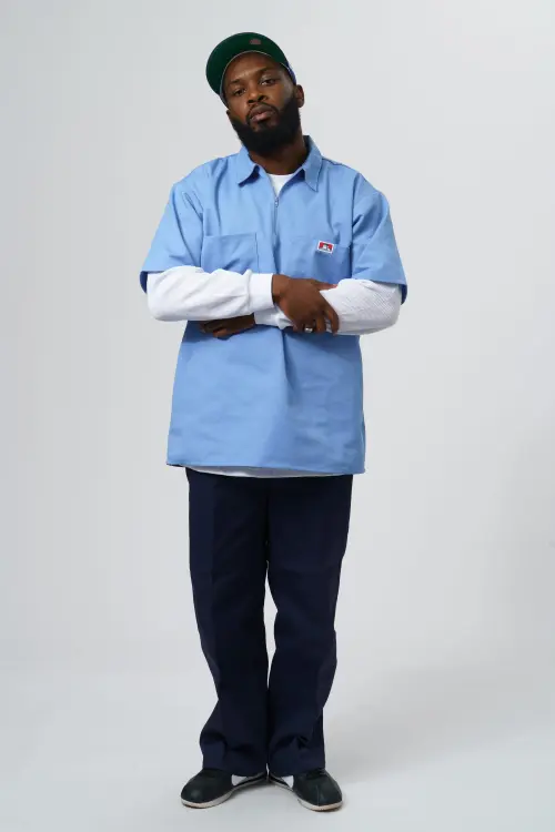 Alternative view of Chemise Ben Davis Light Blue ½ Zip Manches Courtes