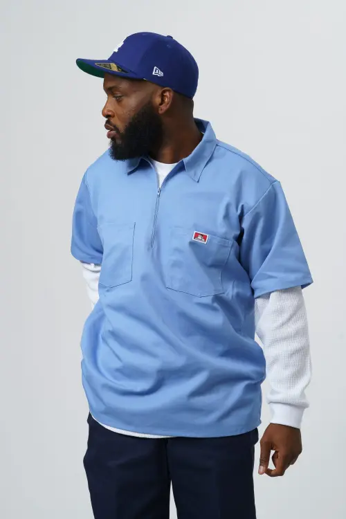 Chemise Ben Davis Light Blue ½ Zip Manches Courtes