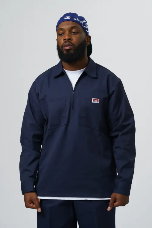 Chemise Ben Davis Navy ½ Zip Manches Longues