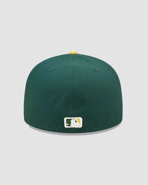 Casquette New Era 59FIFTY Oakland Athletics ajustée vert et jaune, logo A's brodé, vue de face