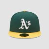 Casquette New Era 59FIFTY Oakland Athletics ajustée vert et jaune, logo A's brodé, vue de face