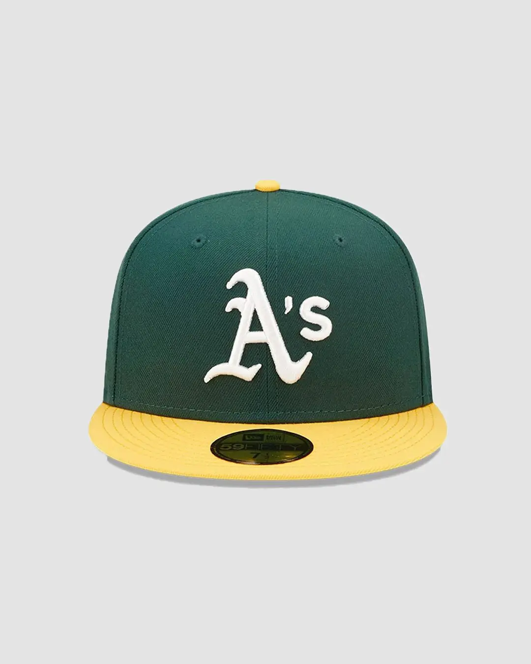 Casquette New Era 59FIFTY Oakland Athletics ajustée vert et jaune, logo A's brodé, vue de face