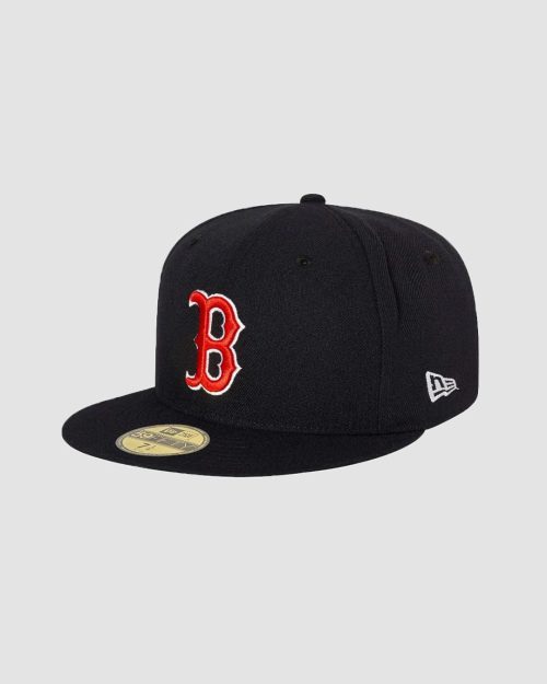 Casquette New Era 59FIFTY Boston Red Sox ajustée bleu marine, logo B rouge et blanc brodé, vue de face