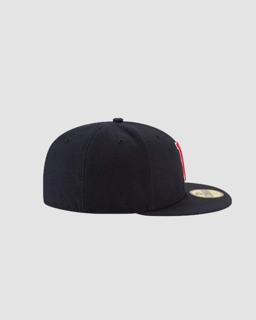 Casquette New Era 59FIFTY Boston Red Sox ajustée bleu marine, logo B rouge et blanc brodé, vue de face
