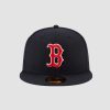 Casquette New Era 59FIFTY Boston Red Sox ajustée bleu marine, logo B rouge et blanc brodé, vue de face
