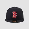 Casquette New Era 59FIFTY Boston Red Sox ajustée bleu marine, logo B rouge et blanc brodé, vue de face