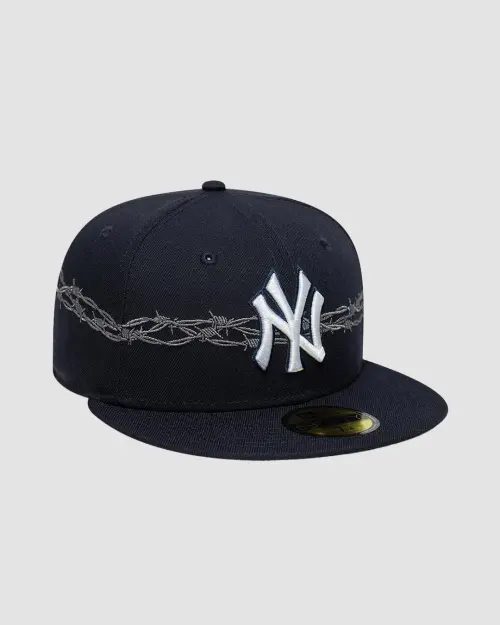 Casquette 59FIFTY Fitted New York Yankees MLB Icon Bleu marine avec logo brodé et motif barbelés