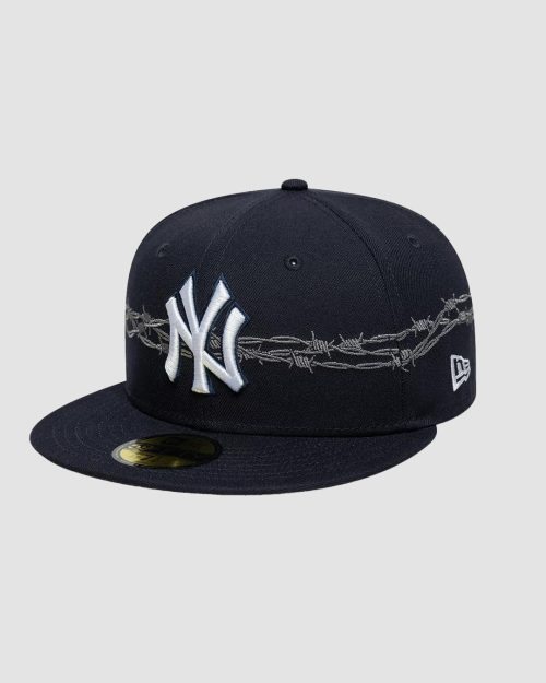 Casquette 59FIFTY Fitted New York Yankees MLB Icon Bleu marine avec logo brodé et motif barbelés