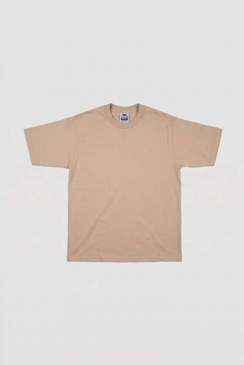 T-shirt manches courtes ProClub beige, coupe classique, coton uni