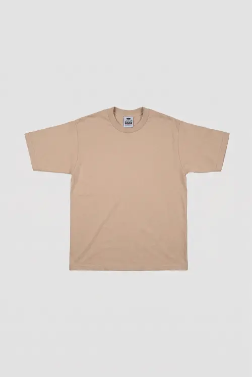 T-shirt manches courtes ProClub beige, coupe classique, coton uni