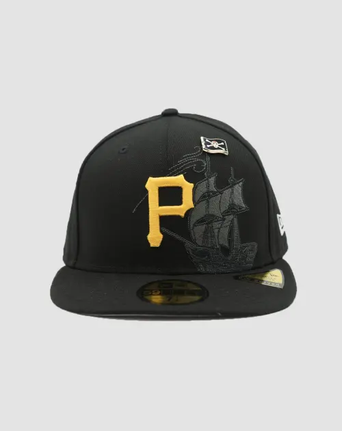 Casquette New Era 59FIFTY Fitted Pittsburgh Pirates MLB noir et doré, vue de face