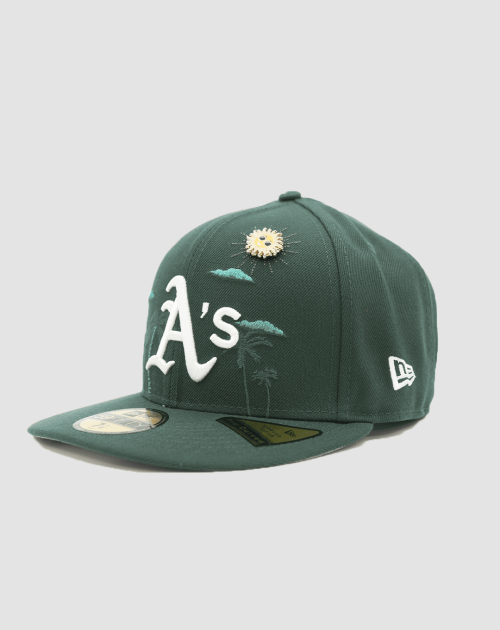 Casquette New Era 59FIFTY Fitted Oakland Athletics MLB vert et jaune, vue de coté